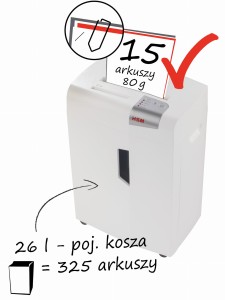 HSM shredstar X15 ścinek 4x37mm, 15 kartek CD/Karty  kosz 26L