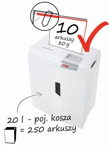 HSM shredstar X10  ścinek 4,5x30mm, 10 kartek,CD/Karty  kosz 20L 