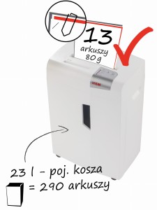 HSM shredstar X13 ścinka 4x37mm, kosz 23l,  13 kartek, CD/karty